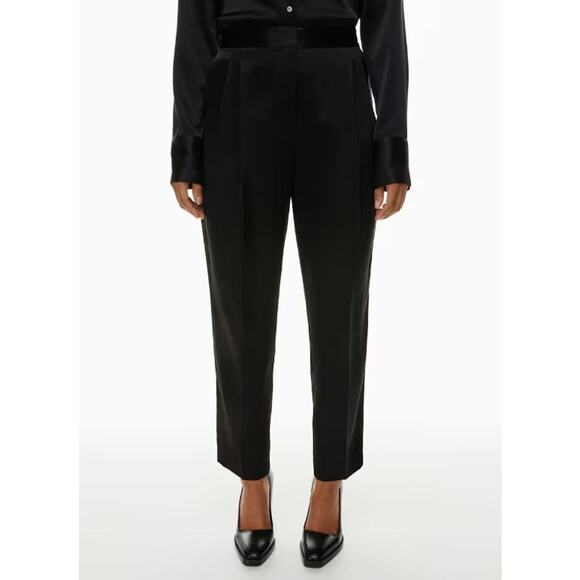 Babaton Aritzia Vogue Satin Pant Women's Size 0 Black High-Rise Pleated Straight - Picture 1 of 10